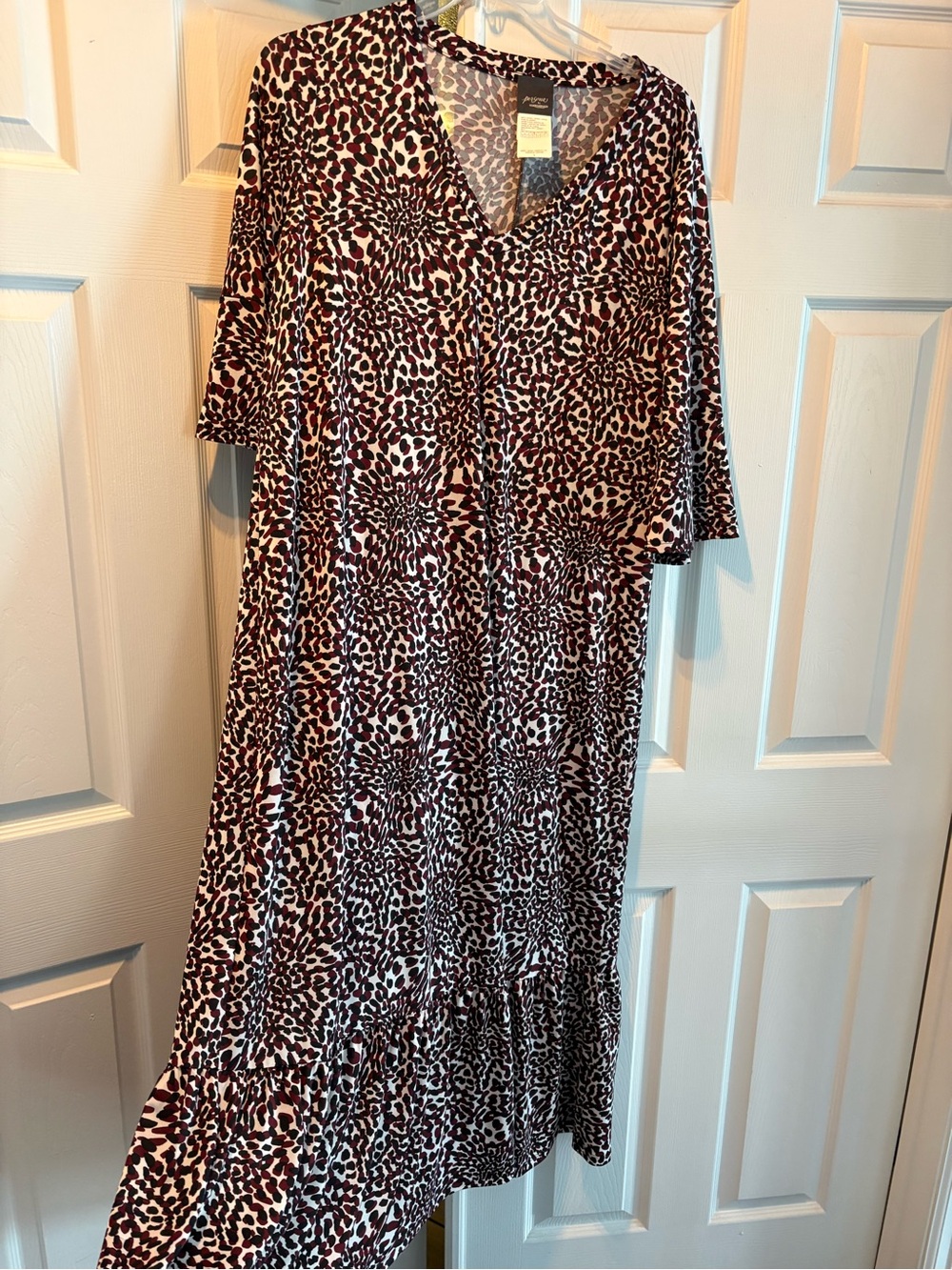 Persona by Marina Rinaldi Burgundy and White Leopard Print Maxi Dress